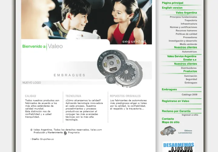 Captura del sitio web de Valeo Argentina, desarrollado por GrupoNexus