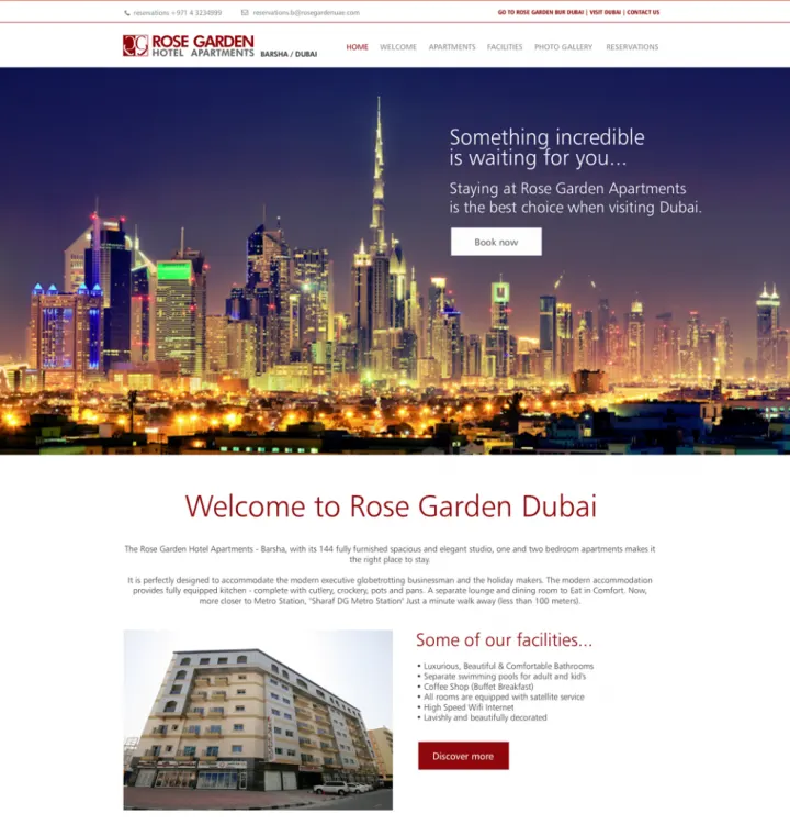Captura del sitio web de Rose Garden Apartments, desarrollado por GrupoNexus