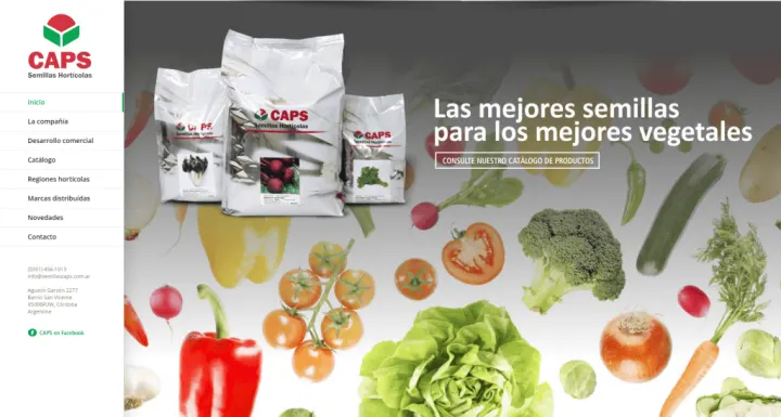 Captura del sitio web de CAPS Semillas Hortícolas, desarrollado por GrupoNexus