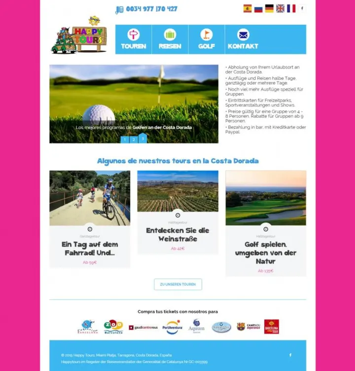 Captura del sitio web de Happy Tours, desarrollado por GrupoNexus