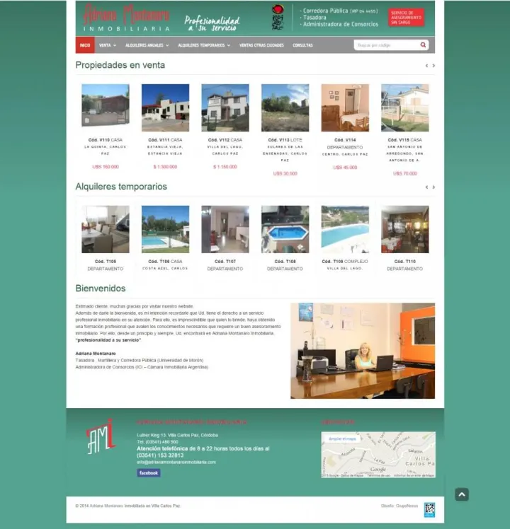 Captura del sitio web de Adriana Montanaro Inmobiliaria, desarrollado por GrupoNexus