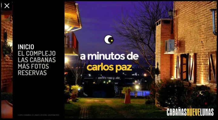 Captura del sitio web de Cabañas 9 Lunas (2015), desarrollado por GrupoNexus