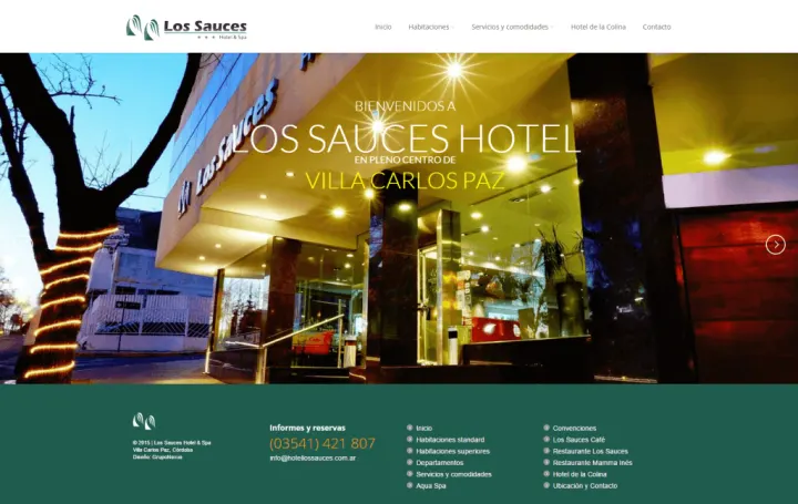 Captura del sitio web de Hotel Los Sauces, desarrollado por GrupoNexus