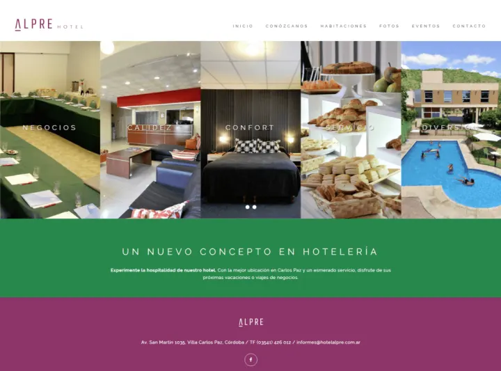 Captura del sitio web de Hotel Alpre, desarrollado por GrupoNexus