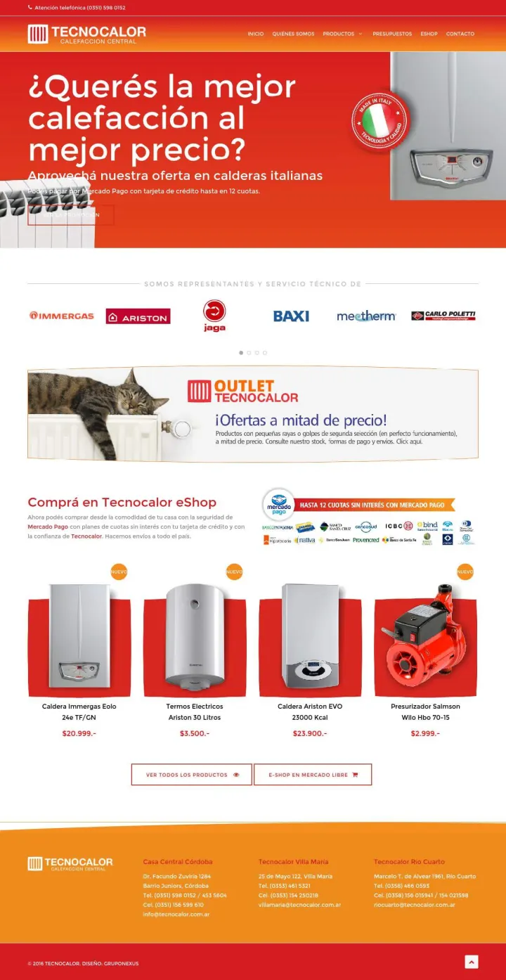 Captura del sitio web de Tecnocalor (2016), desarrollado por GrupoNexus