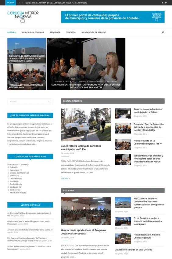 Captura del sitio web de Córdoba Interior Informa, desarrollado por GrupoNexus