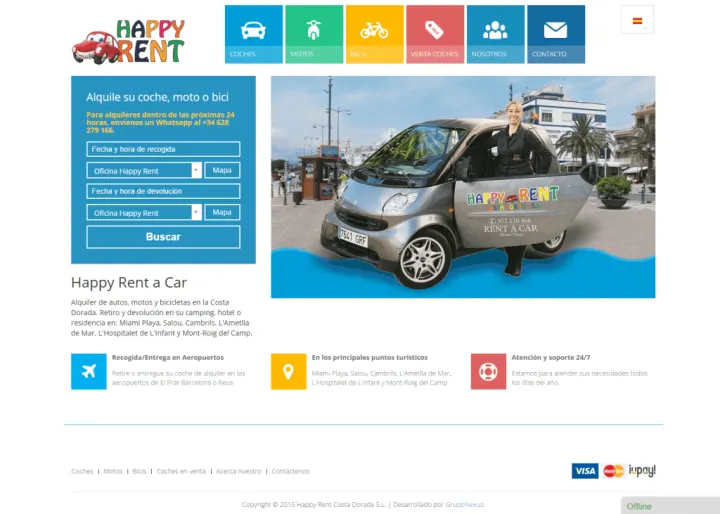 Captura del sitio web de Happy Rent Costa Dorada, desarrollado por GrupoNexus