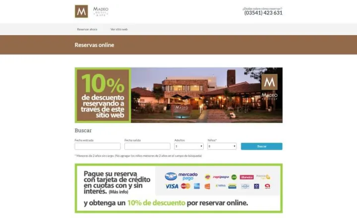 Captura del sitio web de Madeo Hotel & Spa (2016), desarrollado por GrupoNexus