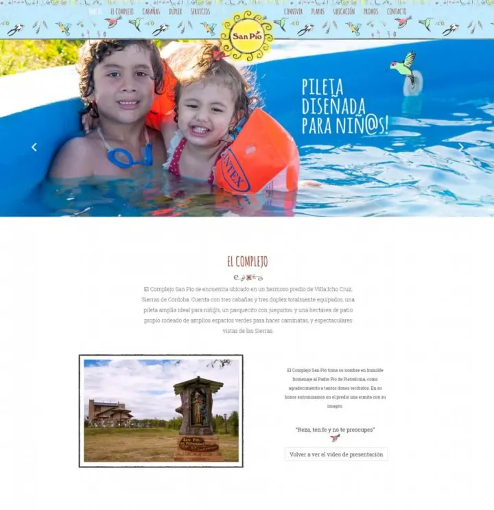 Captura del sitio web de Complejo San Pío, desarrollado por GrupoNexus