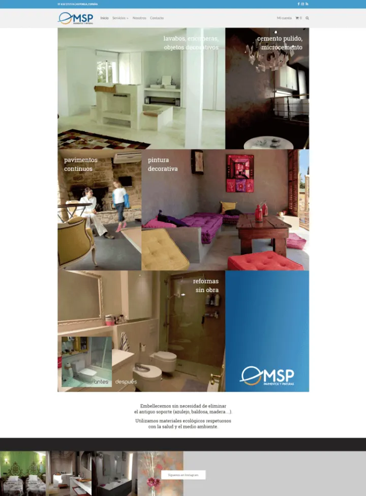 Captura del sitio web de MSP pavimentos y pinturas, desarrollado por GrupoNexus