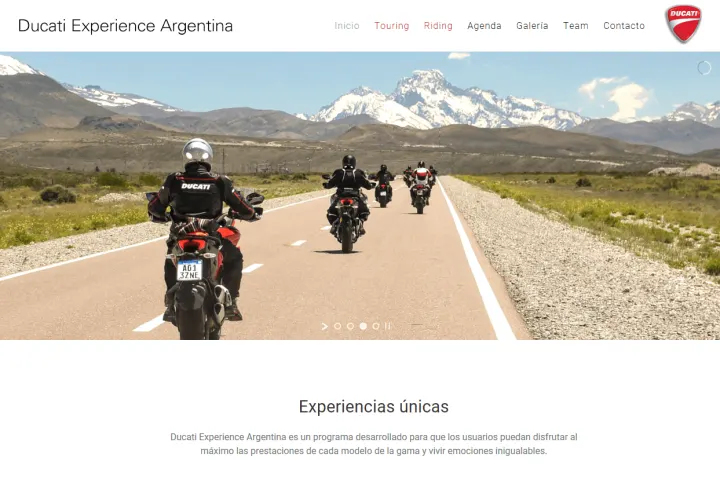Captura del sitio web de Ducati Experience Argentina, desarrollado por GrupoNexus