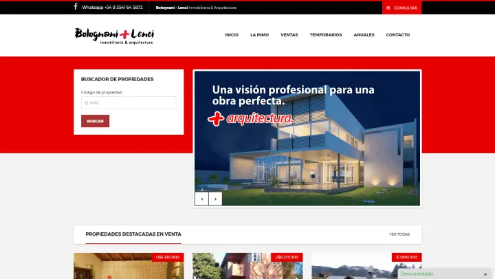 Captura del sitio web de Bolognani+Lenci Inmobiliaria, desarrollado por GrupoNexus