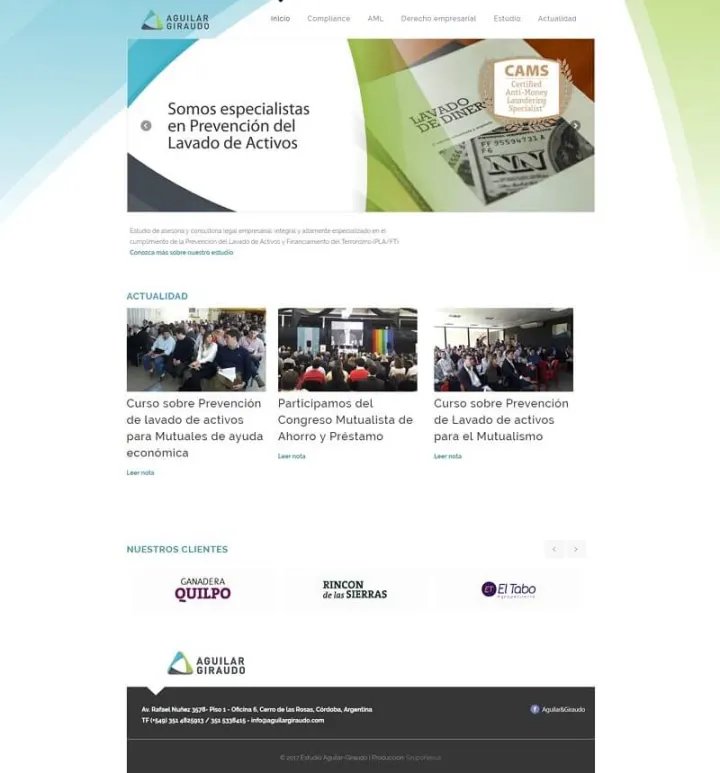 Captura del sitio web de Estudio Aguilar & Giraudo, desarrollado por GrupoNexus