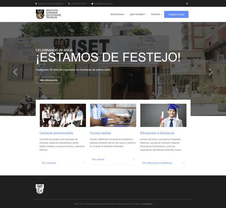 Captura del sitio web de ISET, desarrollado por GrupoNexus