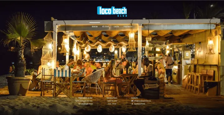 Captura del sitio web de Loco Beach Club, desarrollado por GrupoNexus