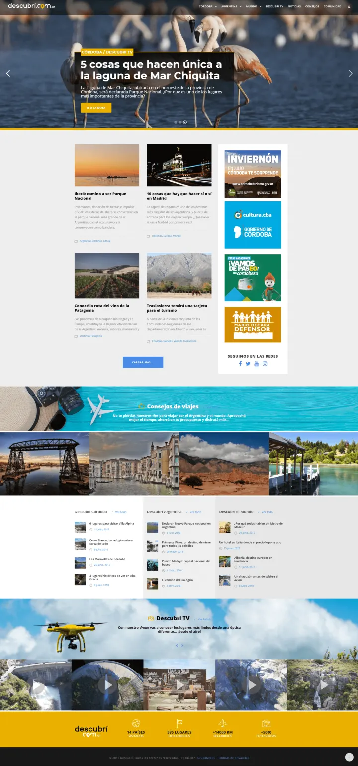 Captura del sitio web de Descubri.com.ar, desarrollado por GrupoNexus