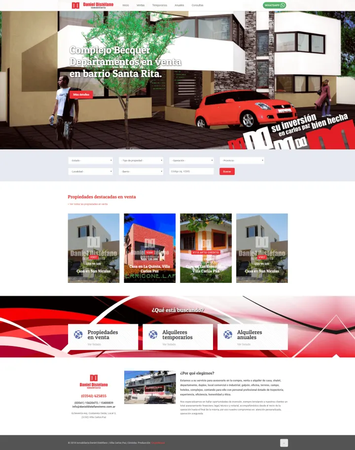 Captura del sitio web de Daniel Distéfano Inmobiliaria (2018), desarrollado por GrupoNexus