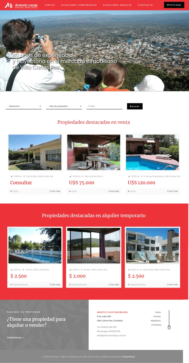 Captura del sitio web de Armesto e Hijos Inmobiliaria, desarrollado por GrupoNexus