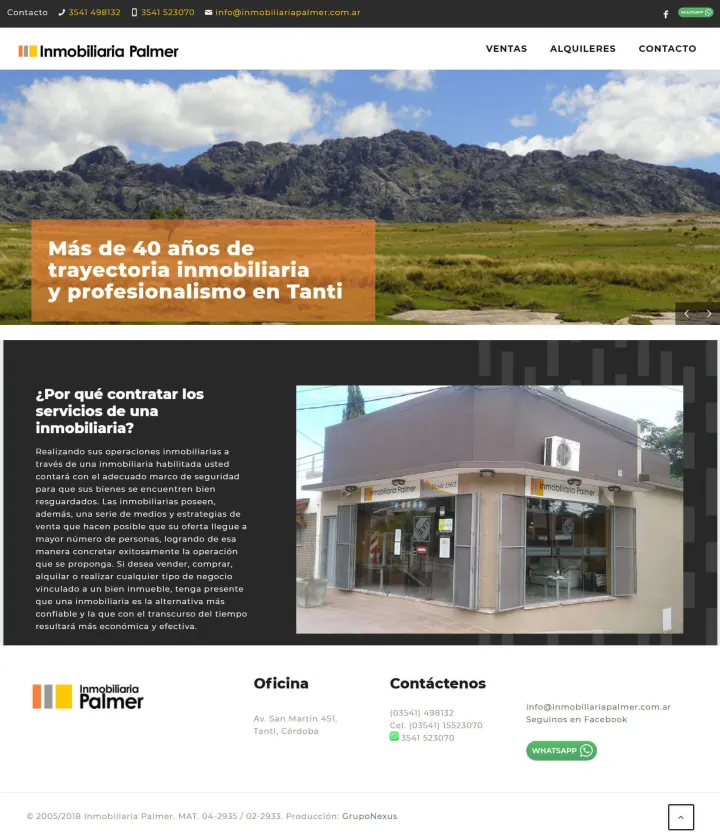 Captura del sitio web de Inmobiliaria Palmer, desarrollado por GrupoNexus