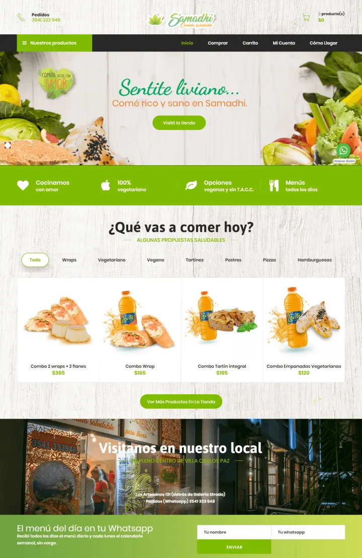 Captura del sitio web de Samadhi, desarrollado por GrupoNexus