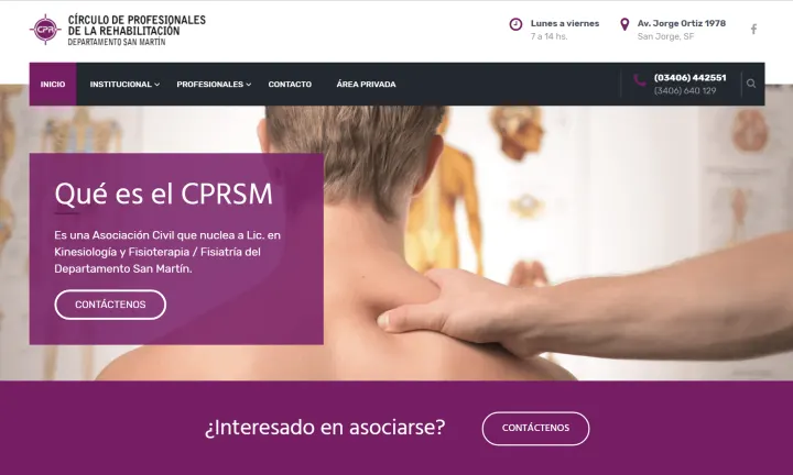 Captura del sitio web de Círculo de Prof. de la Rehabilitación, desarrollado por GrupoNexus