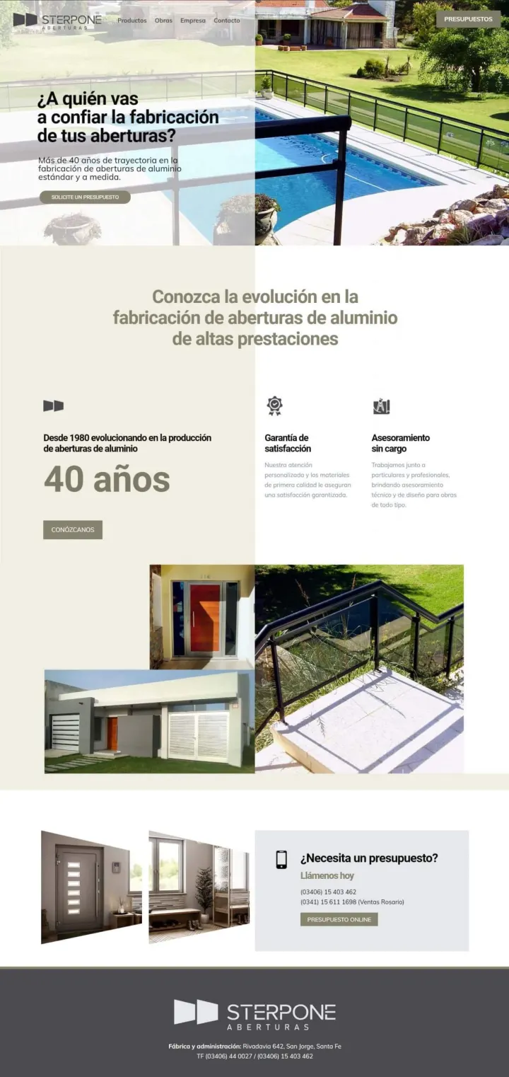 Captura del sitio web de Sterpone Aberturas, desarrollado por GrupoNexus