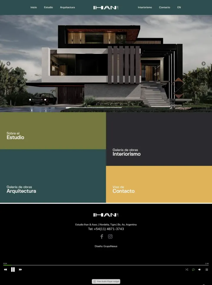 Captura del sitio web de Estudio Ihan Arquitectos, desarrollado por GrupoNexus