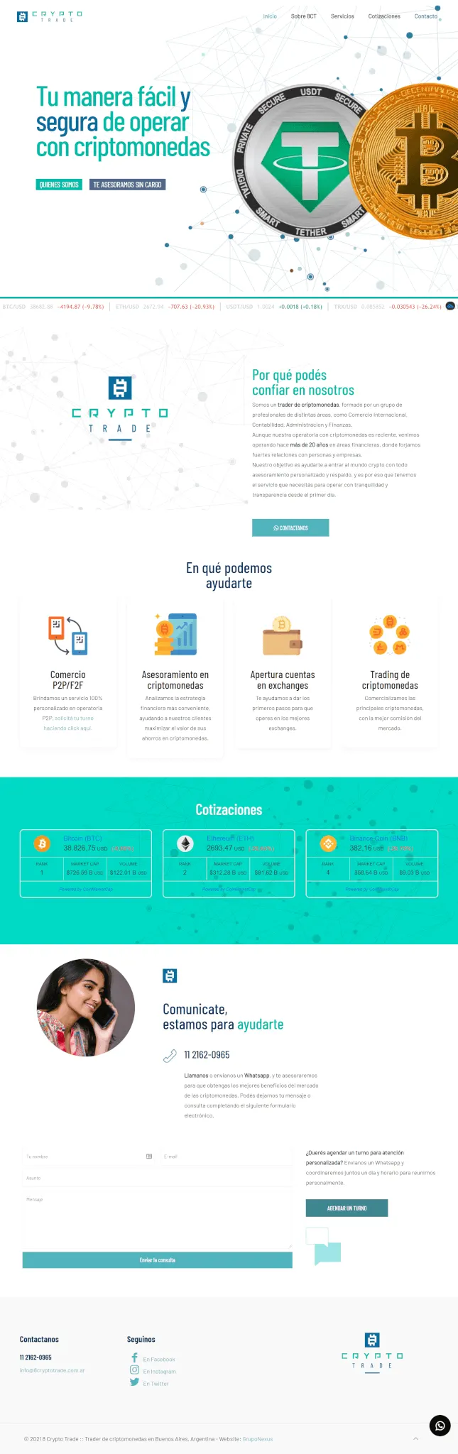 Captura del sitio web de 8 Crypto Trade, desarrollado por GrupoNexus
