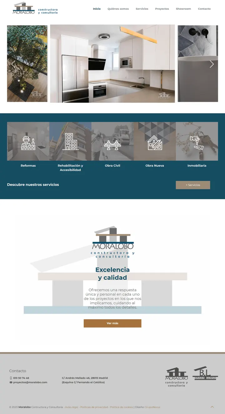 Captura del sitio web de Moralobo Constructora, desarrollado por GrupoNexus