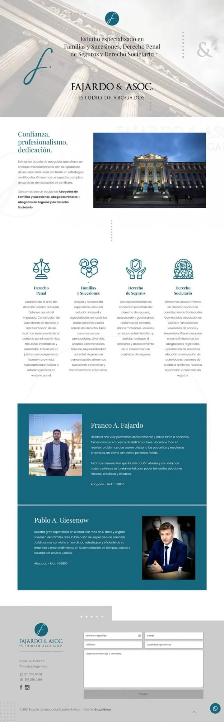 Captura del sitio web de Estudio Fajardo, desarrollado por GrupoNexus