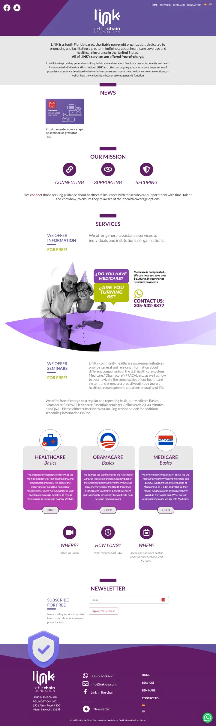 Captura del sitio web de Link in the Chain Foundation, desarrollado por GrupoNexus