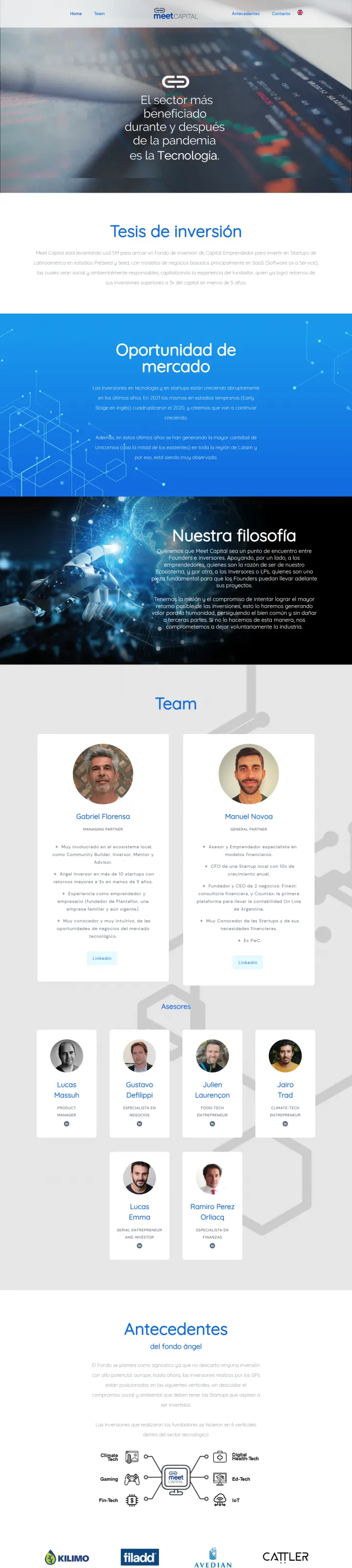 Captura del sitio web de Meet Capital (2022), desarrollado por GrupoNexus