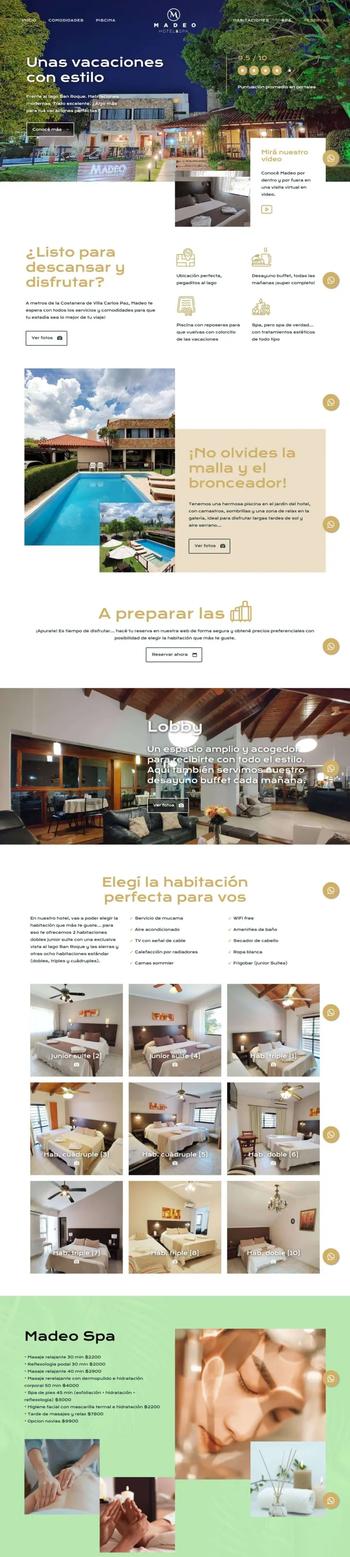 Captura del sitio web de Madeo Hotel & Spa (2022), desarrollado por GrupoNexus
