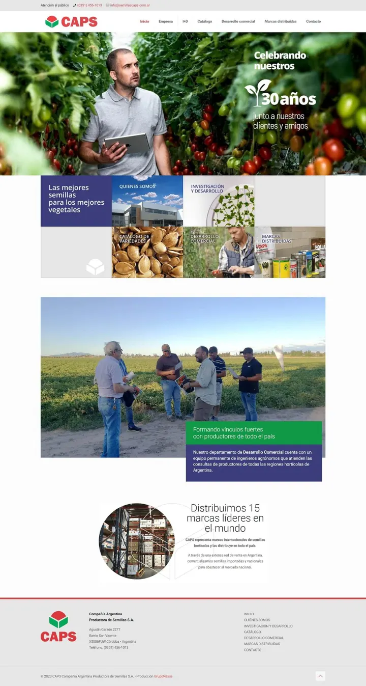 Captura del sitio web de Semillas CAPS (2023 · versión 2), desarrollado por GrupoNexus