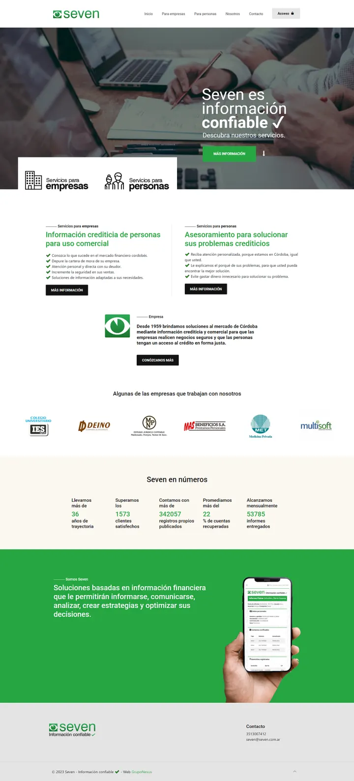 Captura del sitio web de Seven, desarrollado por GrupoNexus