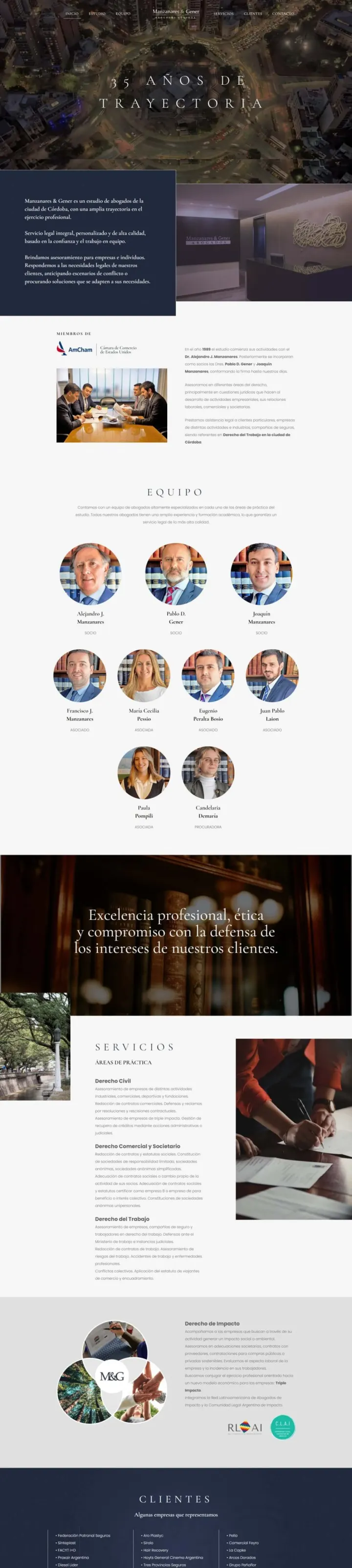 Captura del sitio web de Manzanares & Gener, desarrollado por GrupoNexus