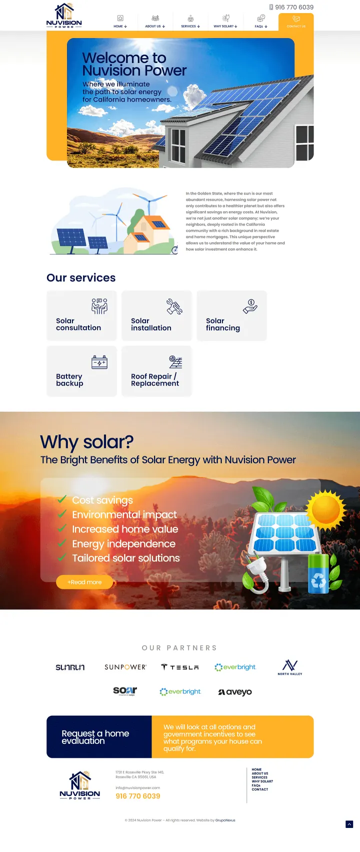 Captura del sitio web de Nuvision Power, desarrollado por GrupoNexus