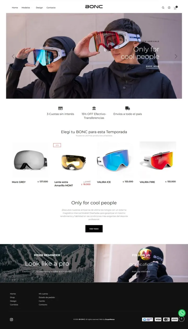 Captura del sitio web de Bonc, desarrollado por GrupoNexus