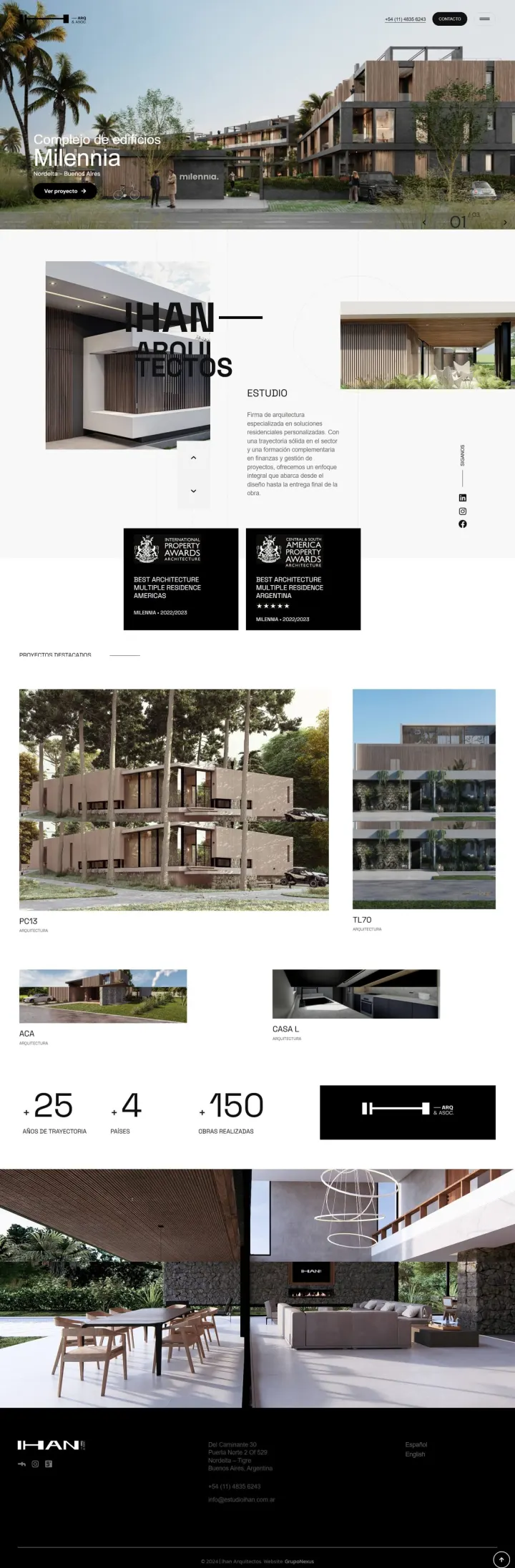 Captura del sitio web de Ihan Arquitectos, desarrollado por GrupoNexus