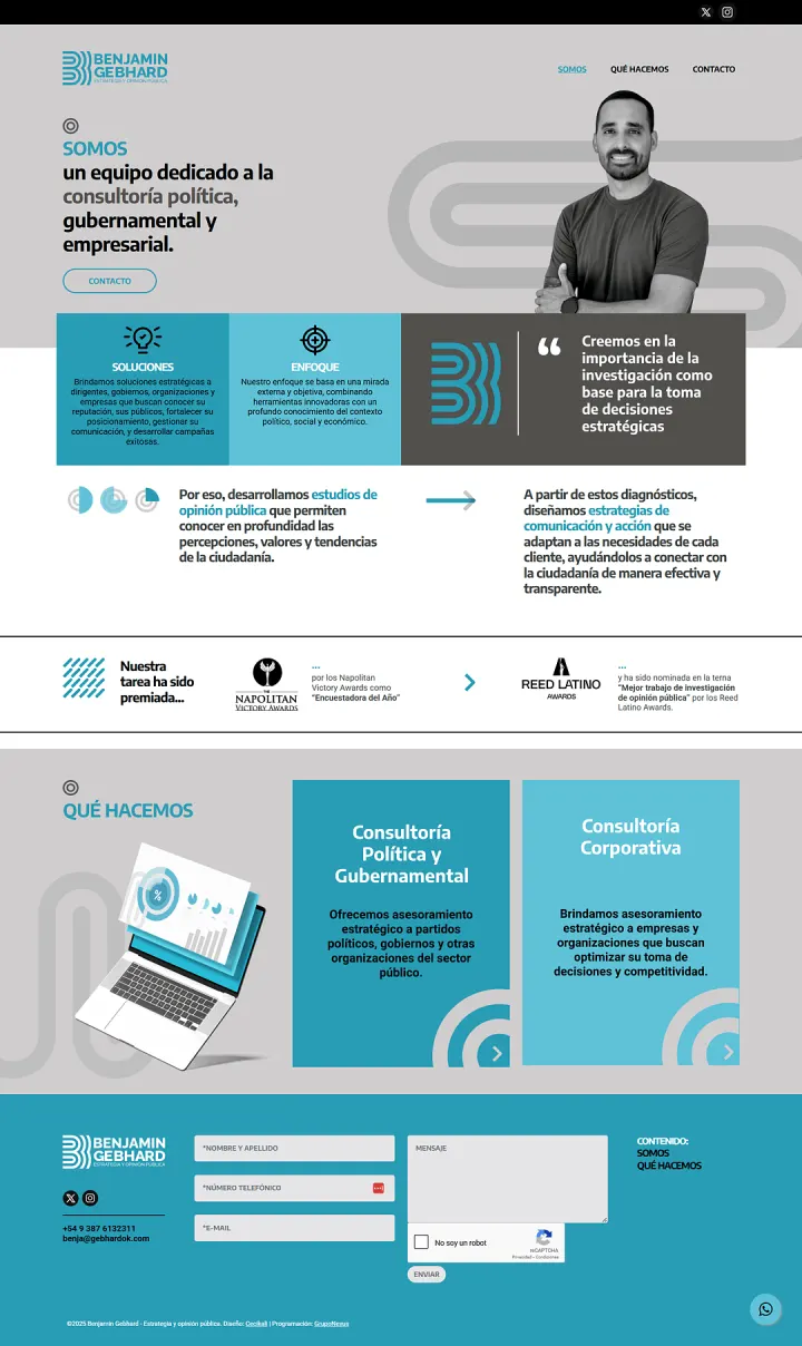 Captura del sitio web de Benjamín Gebhard, desarrollado por GrupoNexus