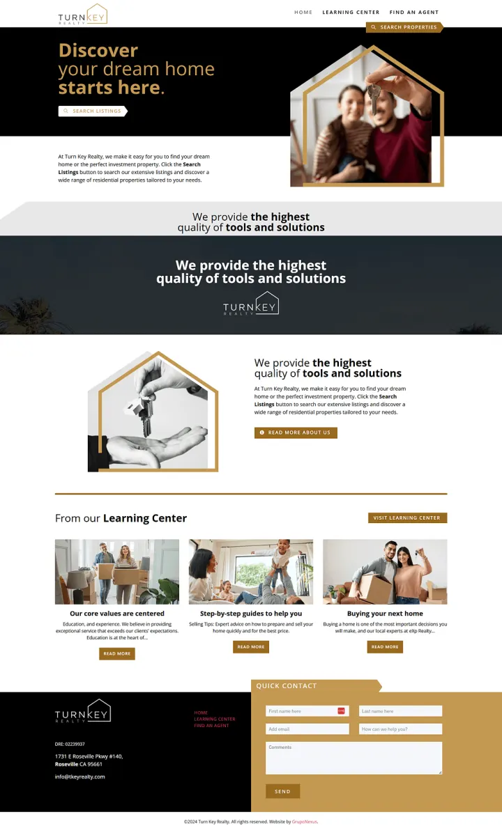 Captura del sitio web de Turn Key Realty, desarrollado por GrupoNexus