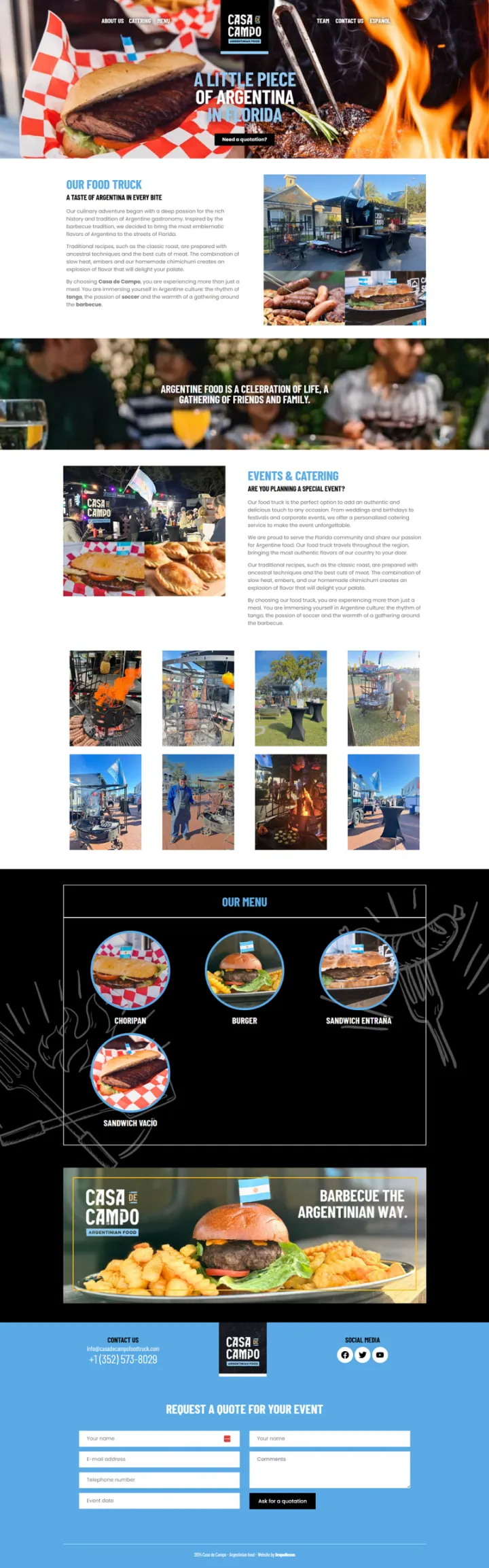 Captura del sitio web de Casa de Campo Foodtruck, desarrollado por GrupoNexus
