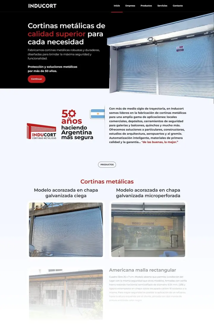 Captura del sitio web de Inducort, desarrollado por GrupoNexus
