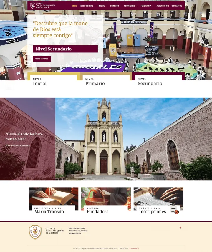 Captura del sitio web de Colegio Santa Margarita de Cortona, desarrollado por GrupoNexus