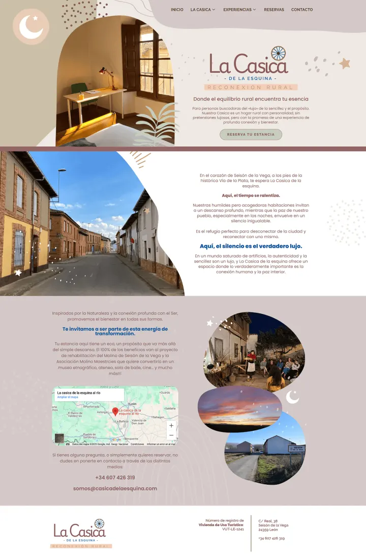 Captura del sitio web de La Casica de la Esquina, desarrollado por GrupoNexus