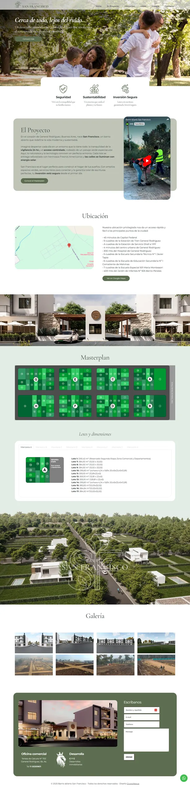 Captura del sitio web de Barrio San Francisco, desarrollado por GrupoNexus