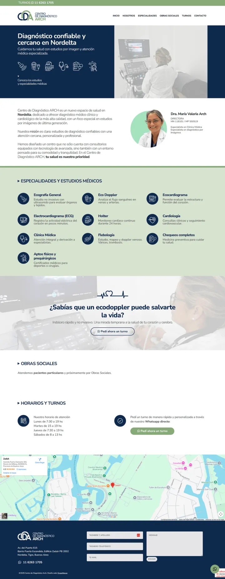 Captura del sitio web de Centro de Diagnóstico ARCH, desarrollado por GrupoNexus