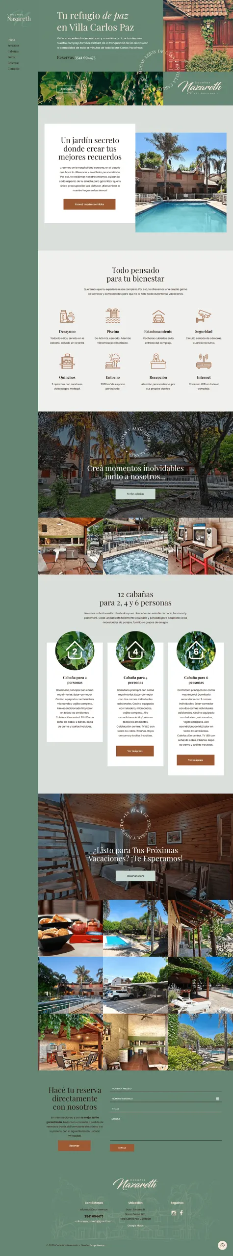 Captura del sitio web de Cabañas Nazareth (2025), desarrollado por GrupoNexus