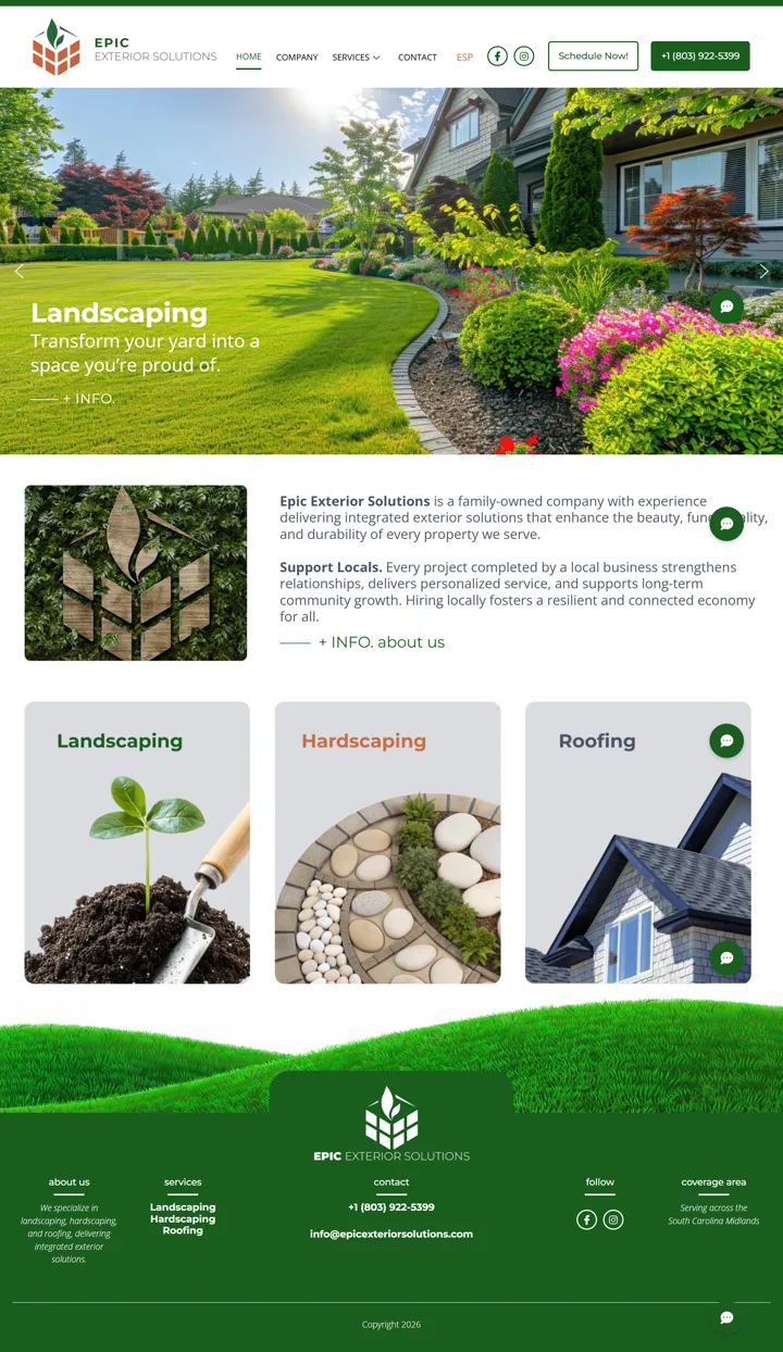Captura del sitio web de Epic Exterior Solutions, desarrollado por GrupoNexus