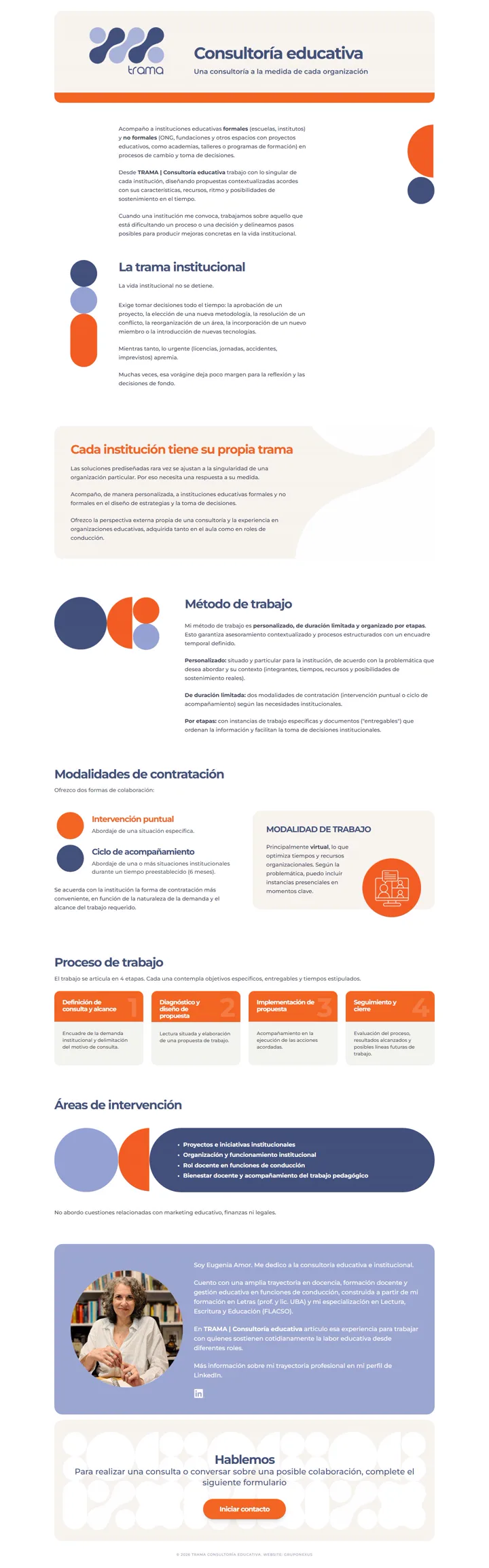 Captura del sitio web de Trama Consultoría Educativa, desarrollado por GrupoNexus